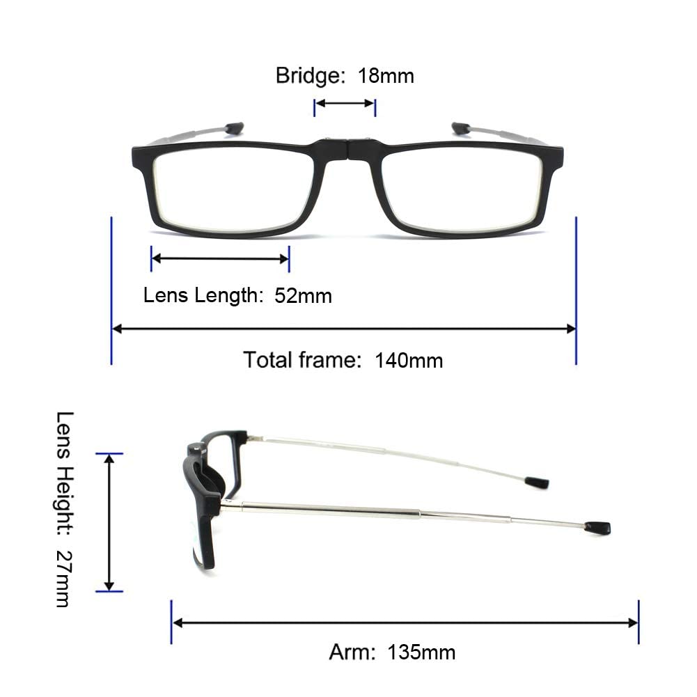MMOWW Gafas de Lectura Plegables Bolsillo Portátil, Lector de Bloqueo de Luz Azul, Bisagra de Resorte Con Patillas Telescópicas y Caja Elástica Ultraligera de Moda (Azul, +1.0)