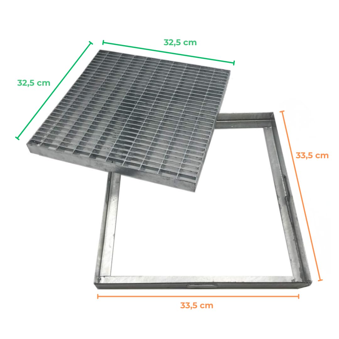 EINSIDE Gitterrost Abflussgitter Feuerverzinkt, Rechteckiges/Quadratisches Bau-Normrost aus verzinktem, 32,5 x 32,5 cm | Nicht befahrbar zertifiziert