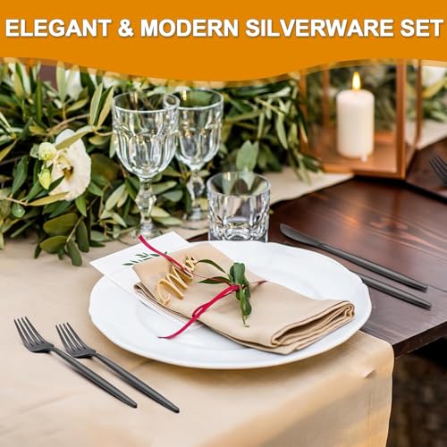 Image of 8 pcs Flatware Set,Black Silverware Set for 2, Knife Fork Spoon, Stainless Steel Home Dinnerware Tableware,Mixed Cutlery Set Eating Utensils for Restaurants (8 Pcs Black)