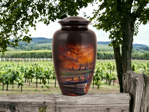 Image of Memorials Cremation Urns - Handcrafted Adult Urn, Large Burial Urns for Ashes - Orange Black