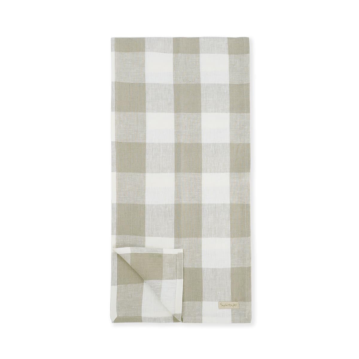 Sophie Allport White Warm Stone Gingham Linen Table Runner, 35 X 200Cm