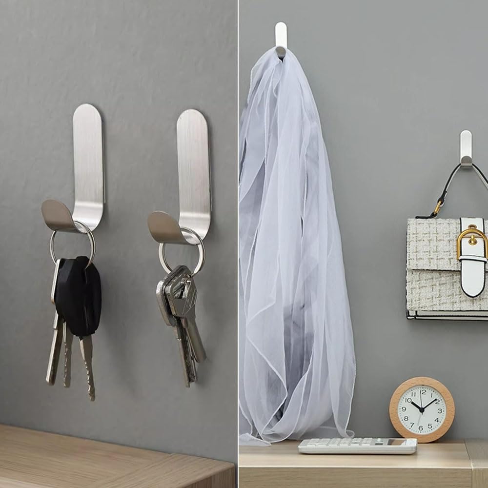 Zelfklevende haakjes extra sterk, set van 4 stuks; voor badkamer zonder boren; met zelfklevende pads; roestvrij staal SUS 304; ronde haakjes; waterdicht; handdoekhaken; voor badkamer, toilet, keuken Zelfklevende haakjes extra sterk, set van 4 stuks; voor badkamer zonder boren; met zelfklevende pads; roestvrij staal SUS 304; ronde haakjes; waterdicht; handdoekhaken; voor badkamer, toilet, keuken