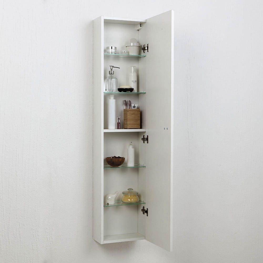 Kiamami Valentina Columna baño suspendida Simply Blanco Brillo compacta | Medidas 31x16x136 cm, 1 puerta derecha, 5 estantes internos, laminado, tirador cromado, mueble baño compacto