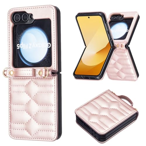 Étui Galaxy Z Flip 7 or rose antichoc avec sangle en cuir