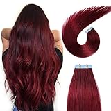 SUYYA Tape in Hair Extensions Human Hair Wine Red 14 inch 100% Remy Human Hair 40g/pack 20pcs Straight Seamless Skin Weft Tape Hair Extensions 99j (14 inches #Burgundy)