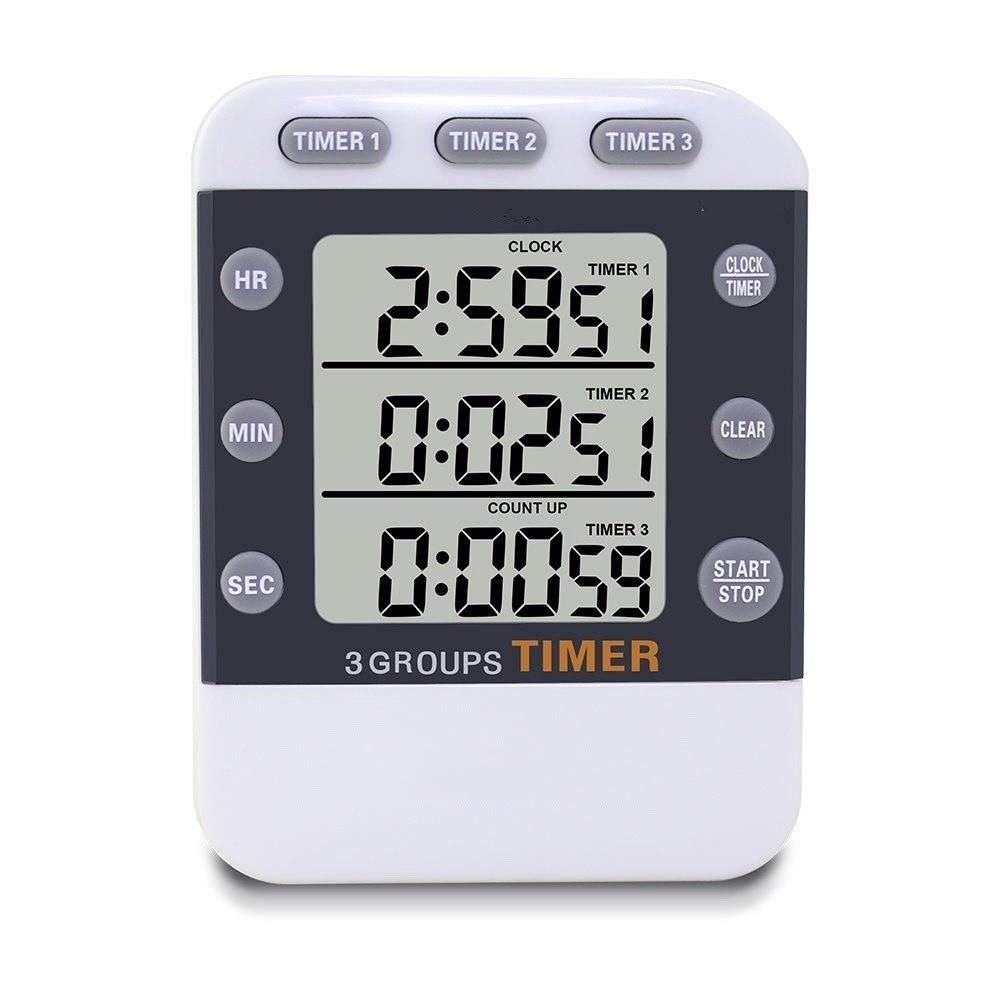 Termómetros de Horno, Reloj Temporizador Digital de Cocina, Temporizador de Bolsillo con Cuenta Regresiva simultánea de 3 Canales, Pantalla LED Grande y Alarma Sonora.