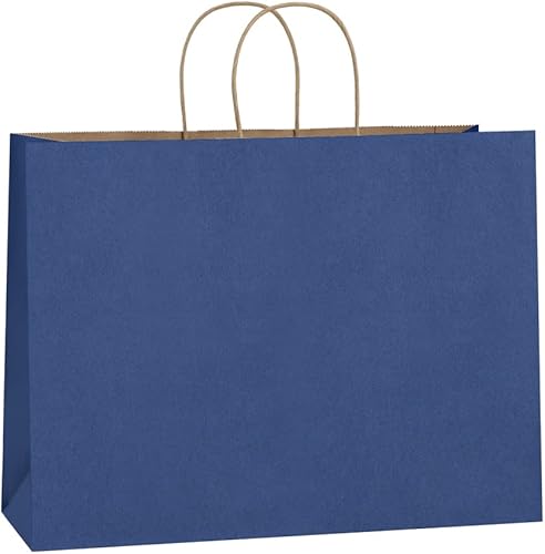 BagDream Paquete de 25 bolsas de regalo de papel kraft de 16 x 6 x 12 pulgadas con asas bolsas de compras de papel azul marino bolsas de comestibles