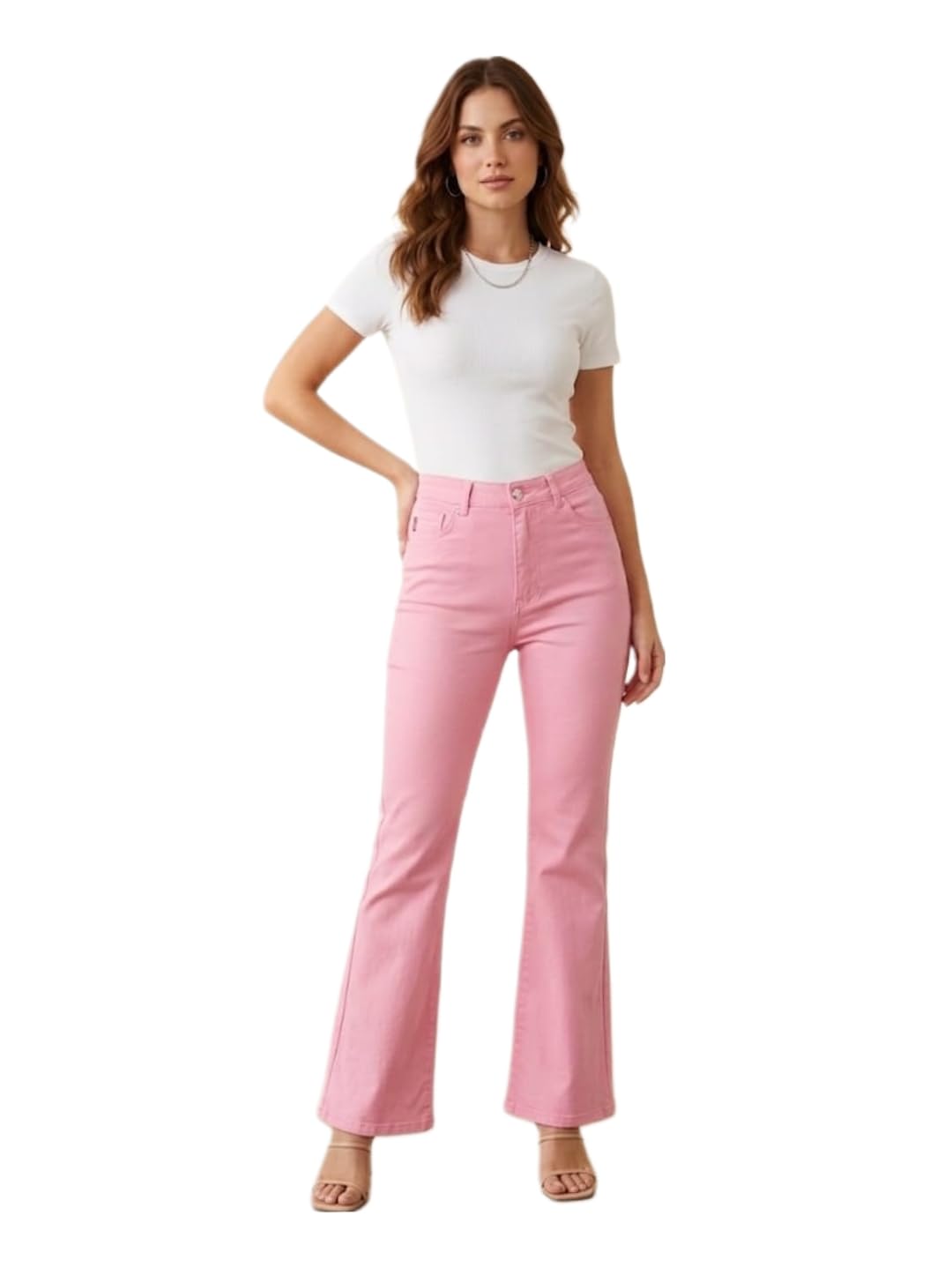 Women's High-Waist Flare Jeans, Stretch Denim, 5-Pocket Style, Casual Wear-picture-28