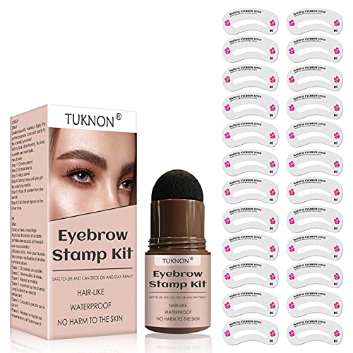Brow Stamp,One Step Brow Stamp Shaping Kit,Brow Stamp Kit, Eyebrow Stamp Waterproof,Eyebrow Stamp Shaping Kit with 24PC Reusable Eyebrow Stencil Kit Eyebrow Definer Eye Makeup Shaping Tool,Dark Brown