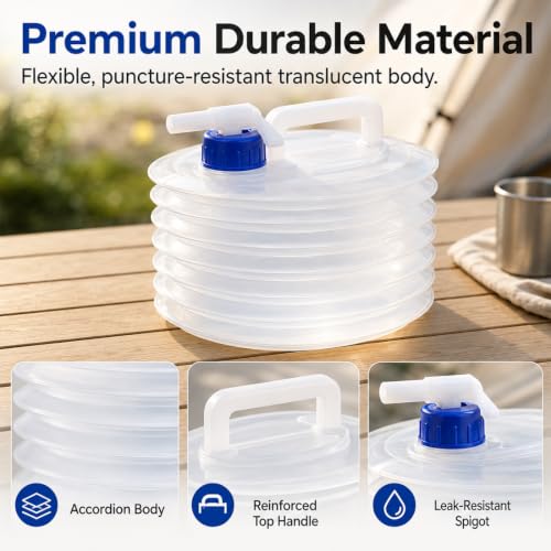 Contenedor de Agua Plegable con Grifo, Cantimplora Portátil para Camping, Cubo de Almacenamiento de Agua Plegable y Libre de BPA, 15 litros miniatura 3