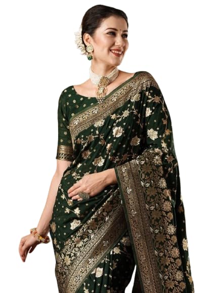 Image of Women's Georgette Kanjeevaram Saree with Woven Ethnic Motif Design, Unstitched Blouse Piece