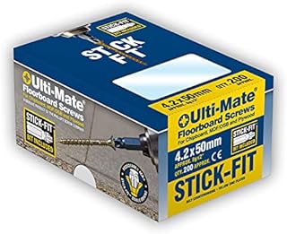 Ulti-Mate FB42050 Stick-Fit Floorboard Screws - 4.2 x 50mm - Box of 200, Zinc & Yellow