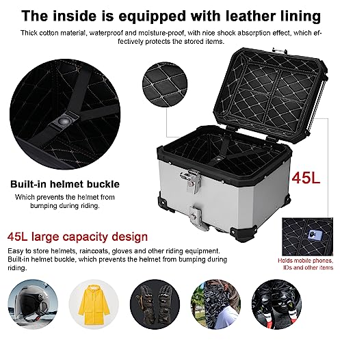 Pruie Caixa de bagagem traseira de motocicleta, 45l, liga de alumínio, liberação rápida, caixa de ar