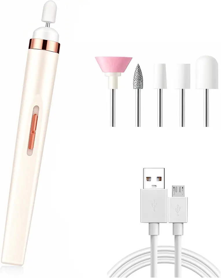 Lixa de unha eletrica, Kit Manicure e Pedicure, com Brocas e Lixas, Caneta Portátil (Branco)