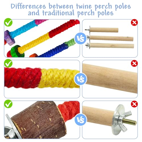 Image of Hamiledyi Parrot Cage Perches Stand Pole Parakeet Paw Grinding Stick Colorful Wood Perch Platform for Parakeets Cockatiels Lovebirds Green Cheeked Conures (7.8in, 3pcs)