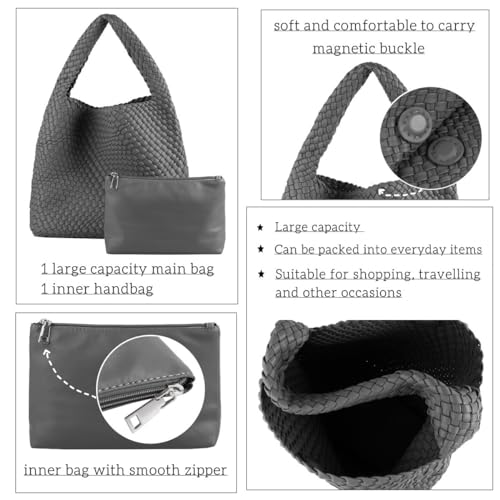 Image of Vegan Leather Hand Woven Tote Handbag Shoulder Bag and Woven Purses Large Shopper Bag for Women
