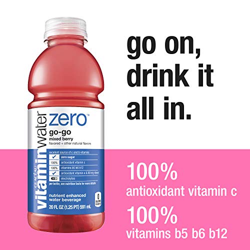 vitaminwater electrolyte enhanced water w/ vitamins, zero go-go mixed berry, 20 fl. oz (Pack of 12)