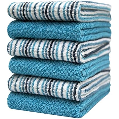 Bumble Kitchen Towel 6-Pack / 16" x 26" / Premium Ultra Absorbent Cotton Hand Towels/Quick Drying Tea Towels/Popcorn Yarn Dyed Thick 2-Ply/Long Lasting (Aqua) Cover