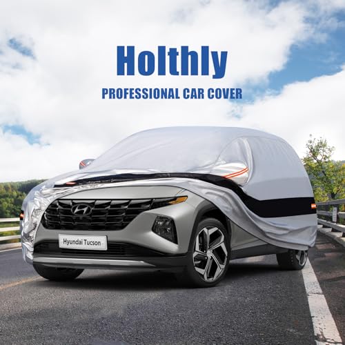 Image of Holhtly Car Cover Custom Fit for Hyundai Tucson, Car Covers for Automobiles All Weather Waterproof Sun Snow Rain Wind Dust Protection, Outdoor Car Cover Gray & Black