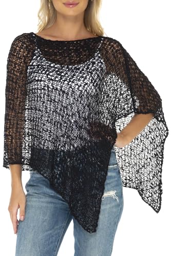 Image of SHU-SHI Summer Ponchos For Women Lightweight Sheer Popcorn Knit Sweater Cape Pullover
