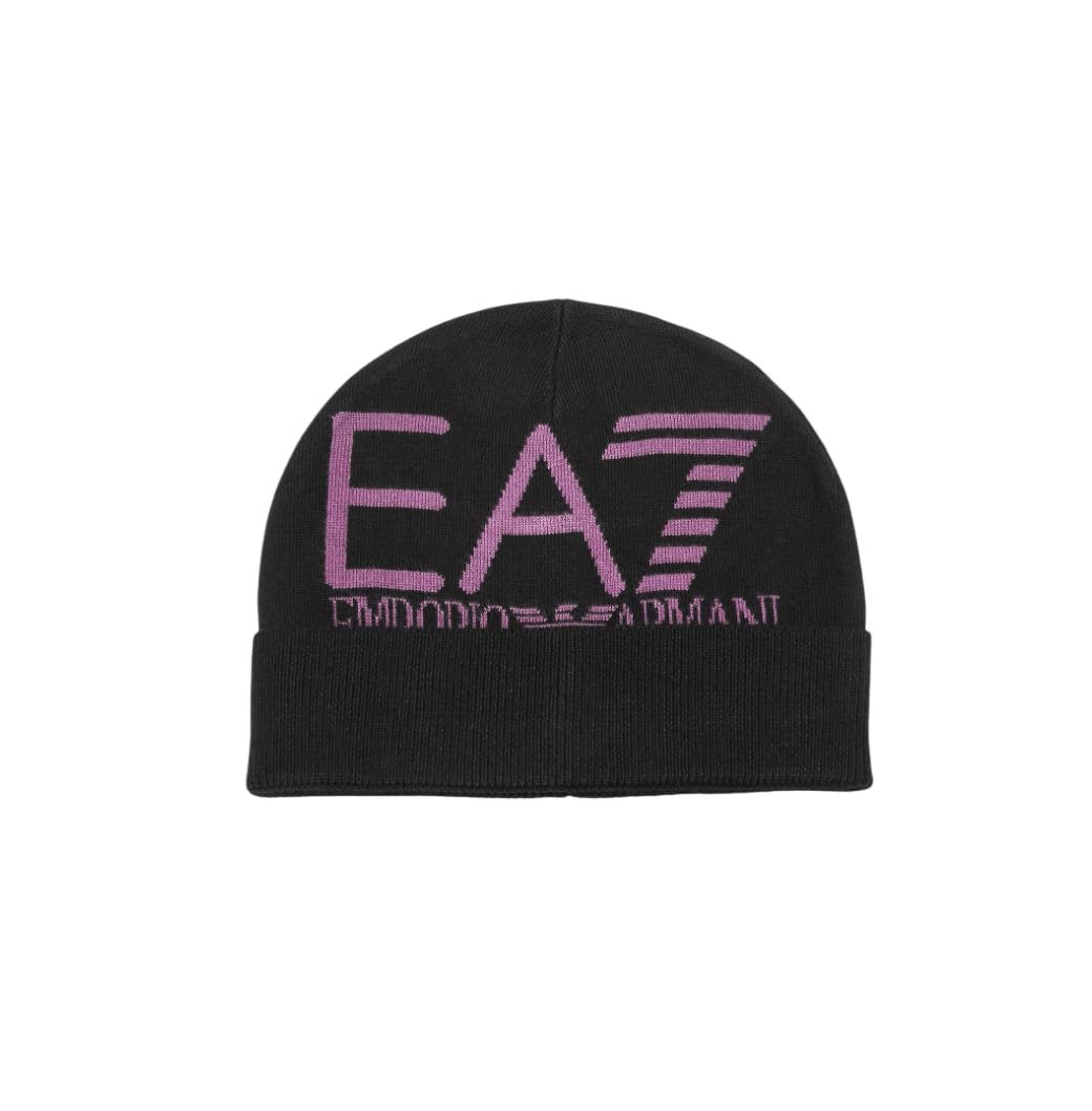 Emporio Armani EA7 Beanie Hat Mountain Visibility Unisex Adult, Black/Hollyhock, M