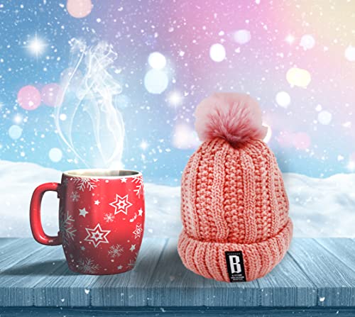 Image of SYGA Winter Beanie Hat for Women Warm Thick Cotton Lining Knit Bobble Pom Pom Skull Cap Fleece Lined Warm Cap Outdoor Sports Hat for Ladies Women Girl Free Size