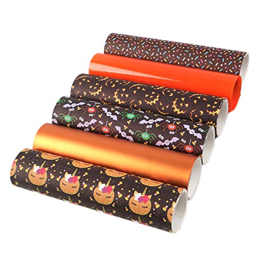 David Angie Orange Series Faux Leather Sheet Pumpkin Printed Synthetic Leather Sheet Fabric 6 PCS 7.9