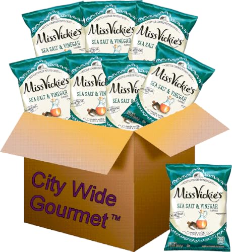 Miss Vickies Kettle Cooked Potato Chips, Sea Salt & Vinegar, 1.375 oz Bags, Pack of 8