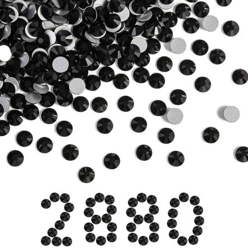 Image of Beadsland Flat Back Crystal Rhinestones Bulk, Jet Black, SS30, 2880pcs | Flatback Glass Gems for Nails Crafts Clothes DIY Decoration, Glue Fix, 6.3-6.5mm