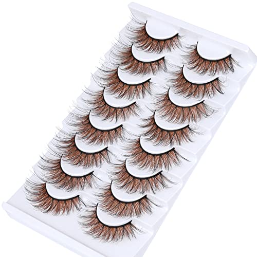Natural Lashes False Eyelashes Brown Colored Fluffy Volume Mink Lashes Wispy Cat Eye Lashes Strip Lashes Fake Lashes 8 Pairs Pack By Alice #TOP5