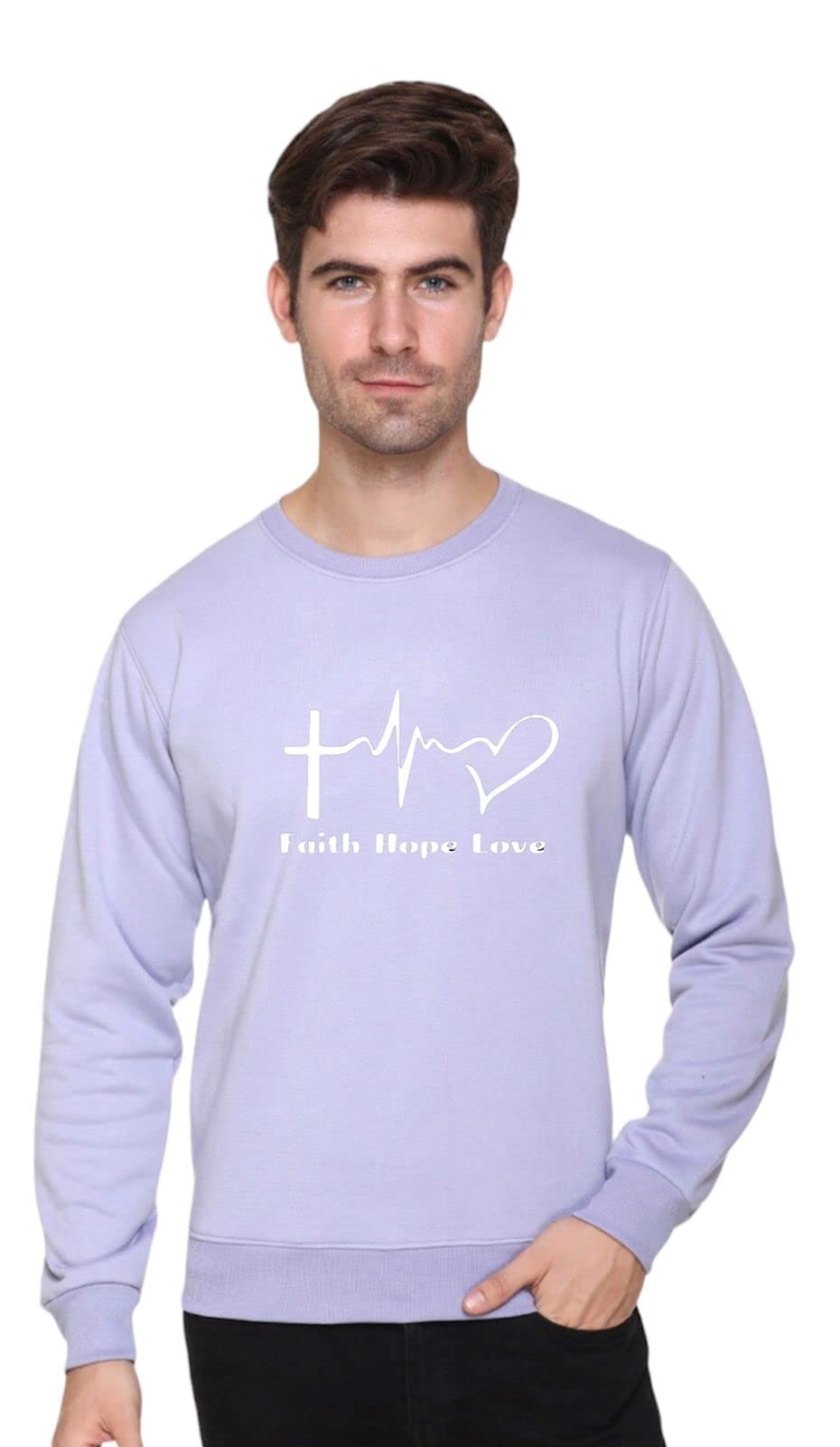 MALVIS Men Grey Round Neck Solid Full Sleeve Sweatshirt-ML65MGREYFHLOVE