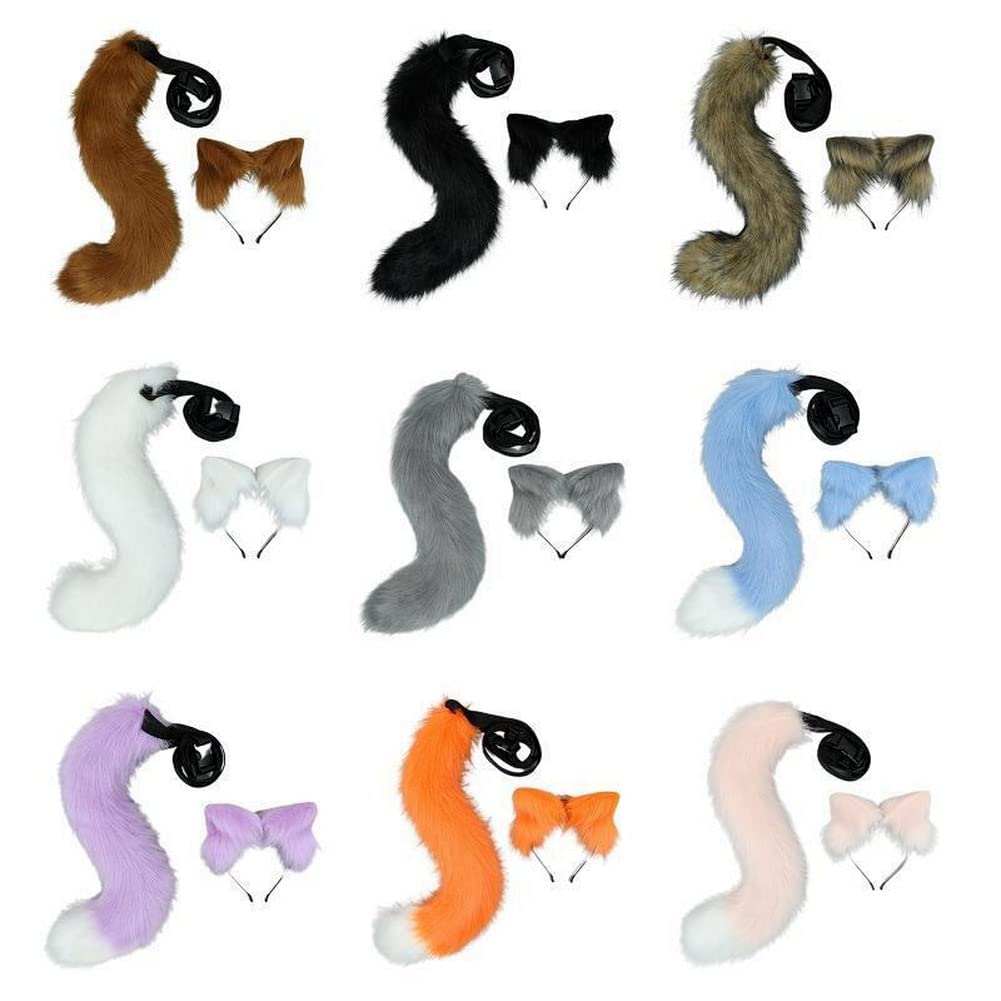 TSHAOUN Déguisement Renard – Set Cosplay Animal En Peluche – Oreilles Et Queue De Renard – Accessoire Halloween, Carnaval, Anniversaire – Taille Unique – 80 Cm De Queue