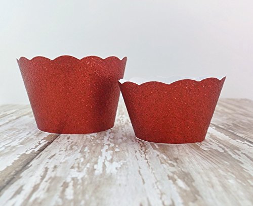 Red Metallic Glitter Cupcake Wrappers Party Dessert Decorations Standard And Mini Holders Set Of 12 #TOP2