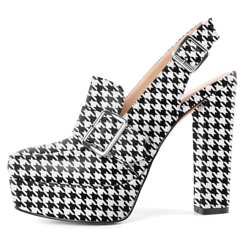 Image of Women's High Heel Loafers Platform Pumps Round Toe Heels Chunky Heel Pumps Stylish Comfortable 4.8 Inch Slingback Heels