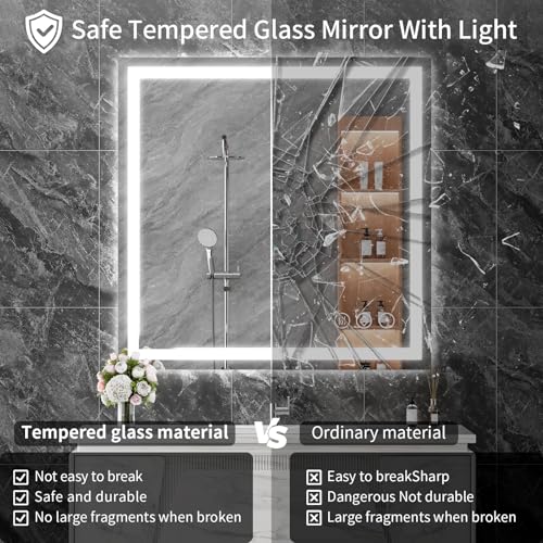 Image of Koonmi 40 inchx40 inch LED Bathroom Mirror with Anti-Fog | 90CRI Shatterproof Vanity Mirror with Backlit + Front Lit, Easy Install for Modern Bathroom and Hotel (IP65)