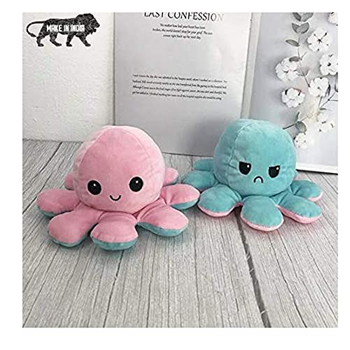 Image of Reversible Octopus Soft Toys, Mood Change Double-Sided Flip Octopus Plush Toys, Cute Mini Octopus Stuffed Animals Creative Toy Gifts (Blue-Pink) (Pack of 1)