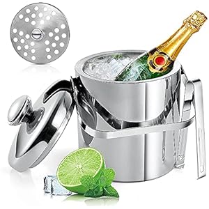 Roestvrijstalen dubbele ijsemmer, dikke ijsemmer, dubbellaagse ijsemmer, geïsoleerde ijsemmer met zeef, voor thuisbar…