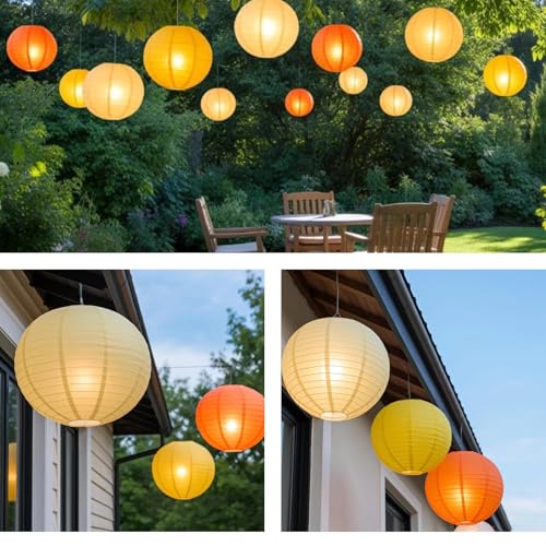 Image of Chinese Paper Lanterns - Pack of 10, 10-Inch Yellow /Orange Hanging Lights for Birthday Party Decorations, Ceiling Decor, Rainbow Classroom, Wedding, and Home Party