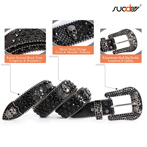 SUOSDEY Rhinestone Skull Belt Men Women Bling Stylish Belt Punk Fashion Studded Leather Belt for Jeans Pants Jacket3