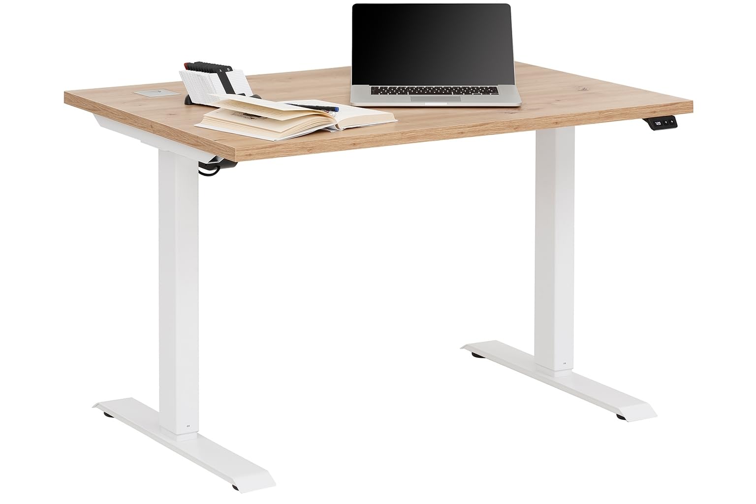 möbelando Schreibtisch >e-Desk< elektrisch Verstellbarer 175x72-120x80 cm in Eiche/Weiß, Ergonomisch für gesundes Arbeiten, Stufenlos mit LED-Anzeige, Stoß- und Kratzfest, Made in Germany