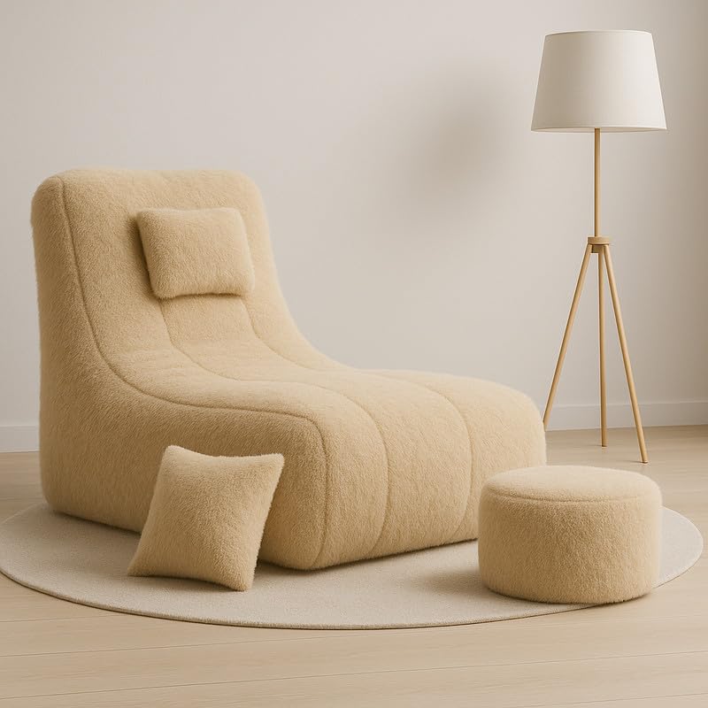 Image of Biggie Bean Bag Chair with Beans Filled 6XL Zuno Lounger-Laziness Pro Max-Crafted for Comfort-Styled for Elegance with Free Cushion & Footrest (Matching Color : Soft Fur Cream)