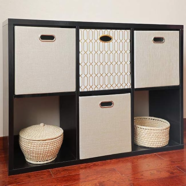 Posprica Storage Cube Basket Bins,13¡Á13 Foldable Storage Boxes for Closet Organizer Shelf Cabinet Bookcase,Thick Fabric Drawer,Set of 4, Beige