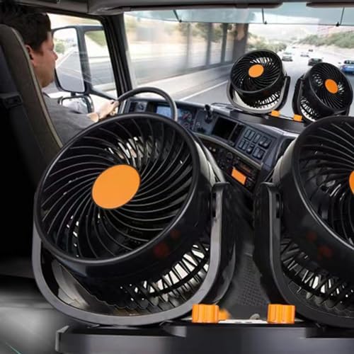 JSGHGDF Car Fan Double Head USB Desk & Light Weight Vehicle Cooling Fan with Variable Speed & 360Rotation for Car Dashboard Double Head Usb for - 3