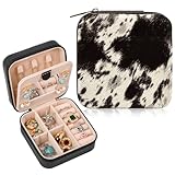 DEEKA Western Jewelry Box Case Real Leather Cow Print Cowhide Tooled Travel Jewelry Organizer Gifts Christmas Gifts for Women Country Girls Cowgirl Stuff Portable Travel Accessories -Black