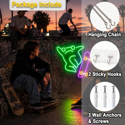 Image of Skateboard Frog Neon Sign for Wall Decor Light Up Sign Led Signs for Room Party Home Wall Decor USB Powered