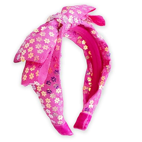 FROG SAC Hairband, Hot Pink Sparkly Sequin Bow Headband for Girls...