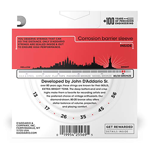 D'addario Guitar Strings - Acoustic Guitar Strings - 80/20 Bronze - For 6 String Guitar - Deep, Bright, Projecting Tone - Ej12-3D - Medium, 13-56 - 3-Pack #TOP1