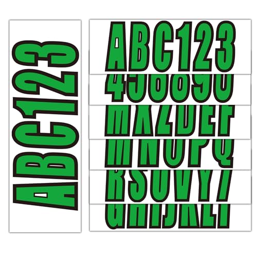 Image of 3 inch Boat Registration Numbers and Letters Marine Sticker Decal | 4 Sets Alpha-Numeric Vinyl Letter for Jet Ski PWC Personal Watercraft Solid Green