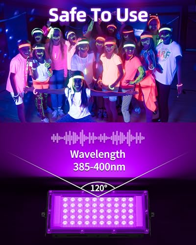 Image of THECHAM 50W LED Black Lights IP66 Waterproof Black Light Outdoor with 6ft Plug+Switch,Flood Blacklight for Halloween Glow in The Dark Party Stage Light Neon Glow Birthday 1 Pack