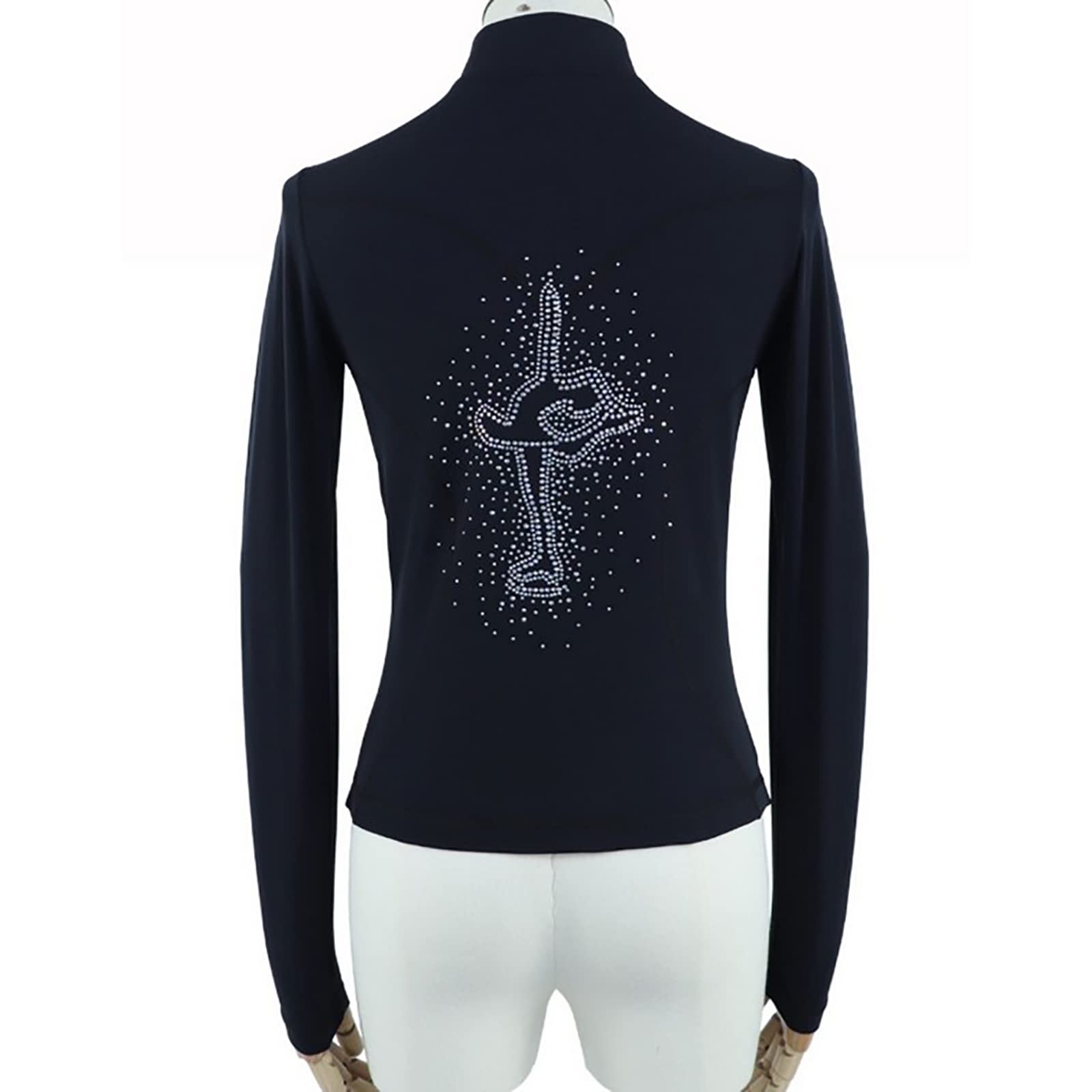 Chaqueta de Patinaje Artístico con Pantalones con Diamantes de Imitación Traje Entrenamiento Profesional de Patinaje Artístico para Niños Mujer(Size:Metro,Color:Negro-Grueso)